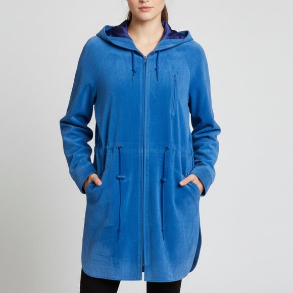 Vintage Danier Blue Suede Hooded Anorak Jacket XS - Picture 1 of 16